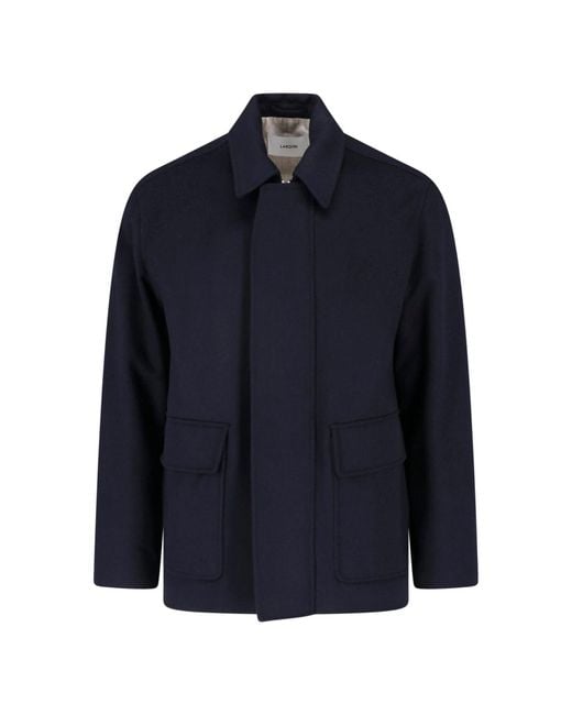 Lardini Blue Wool Short Coat With Patch Pockets for men