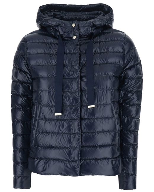Herno Blue Lightweight Down Jacket With Hood And Grosgrain Drawstring