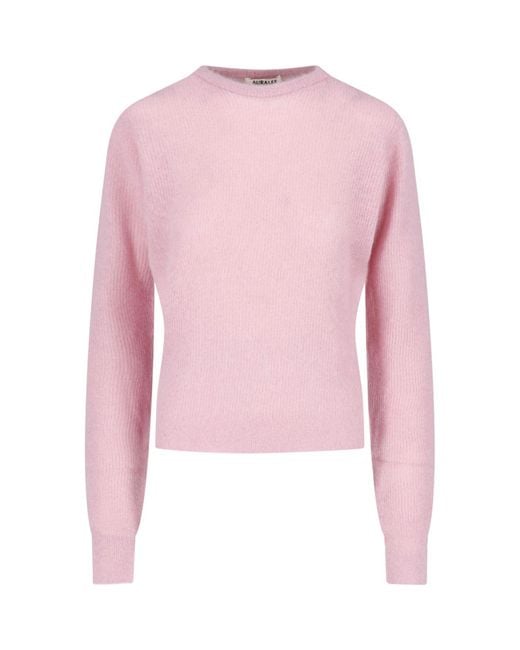 Auralee Pink Light Cropped Ribbed Sweater