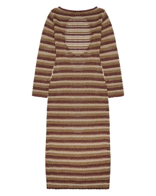 Mc2 Saint Barth Natural Open-Knit Long Sleeve Midi Dress