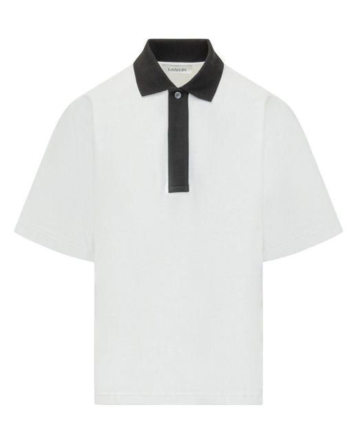 Lanvin White Mini Pique Knit Button Polo