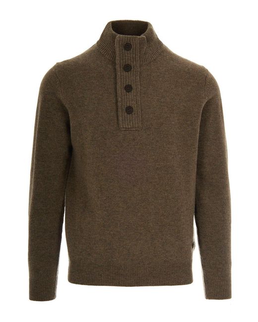 Barbour Green Wool Mock Neck Button Placket Sweater for men