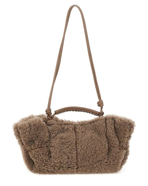 Hereu Brown Braided Handle Shoulder Bag