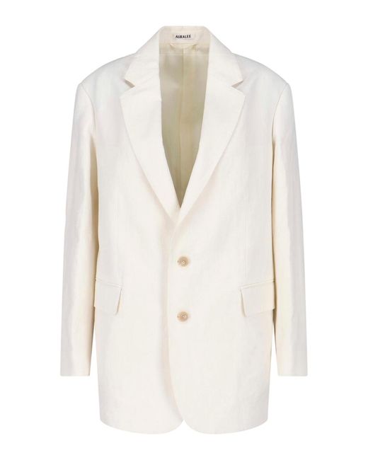 Auralee White Lightweight Wool-Cotton-Linen Jacket