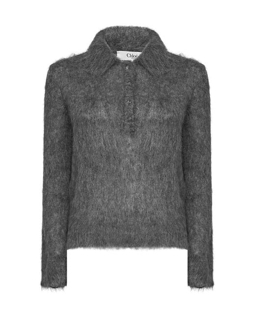 Chloé Gray Elegant Buttoned Sweater
