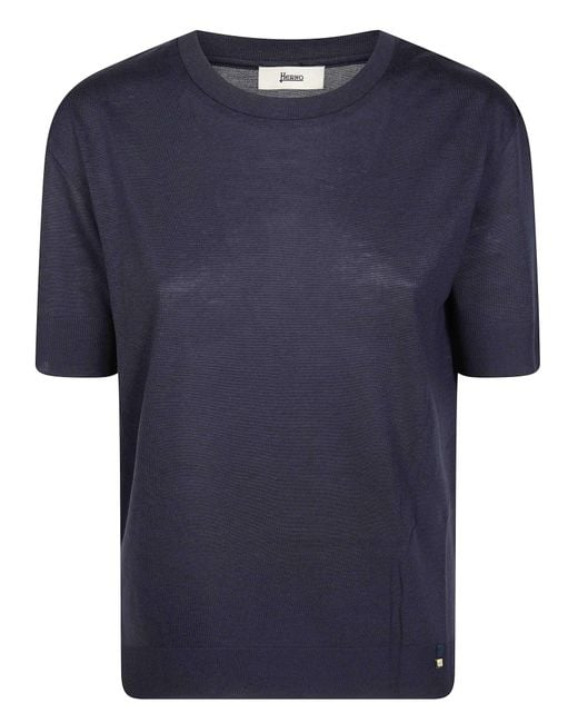 Herno Blue Essential T-Shirt With Continuous Edges