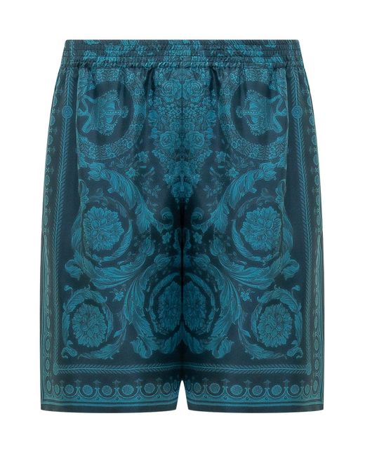 Versace Blue Silk Mini Shorts