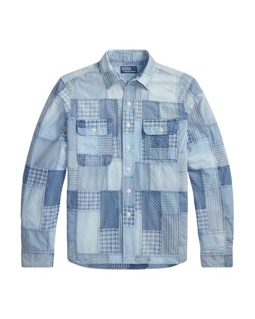 Ralph Lauren Blue Patchwork Denim Button-Up Shirt for men