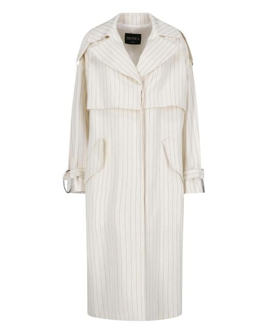 Dondup White Pinstriped Oversized Trench Coat