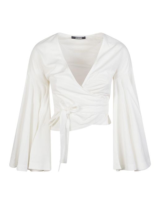 Jacquemus White Solid V Neck Top