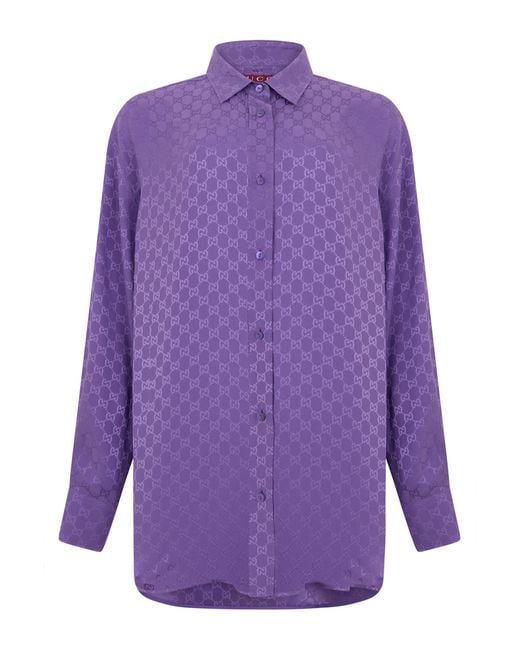 Gucci Purple Long-Sleeved Silk Monogram Shirt