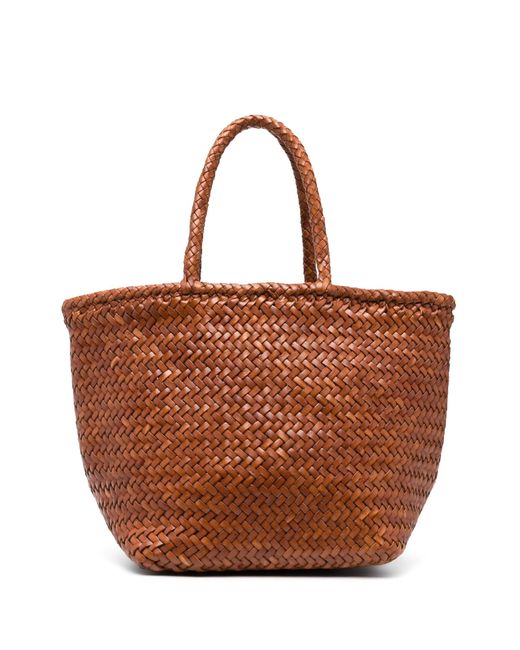 Dragon Diffusion Brown Mini Leather Handbag With Braided Handles (18Cm X 35Cm)