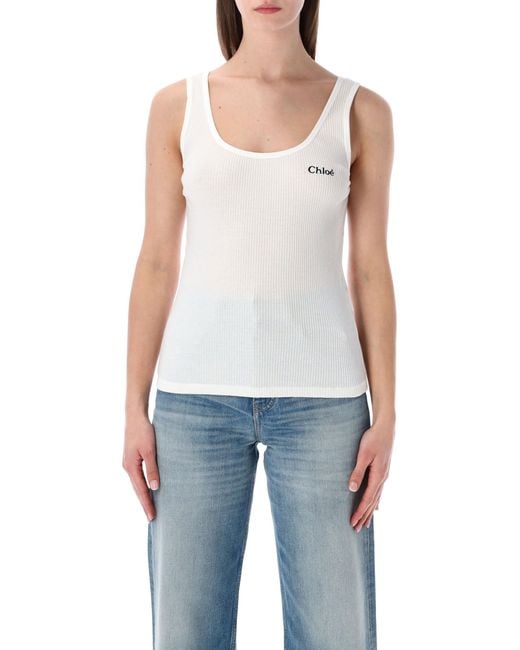 Chloé Blue Logo Embroidery Top