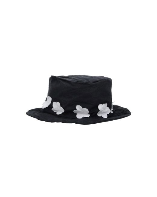 Scha Black Floral Appliqué Bucket Hat