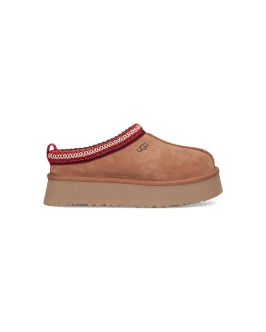 Ugg Brown Mini Platform Slippers With Sheepskin Lining