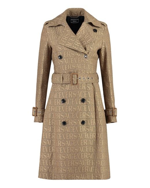 Versace Natural Allover Double-Breasted Trench Jacket