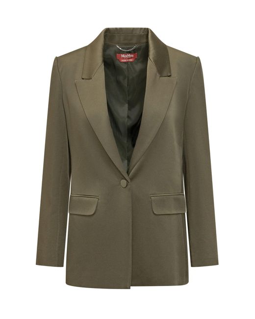 Max Mara Green Solid Notched Lapel Blazer