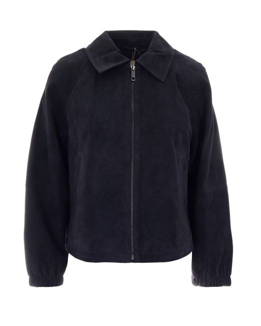 Max Mara Blue Leather Zip-Up Jacket