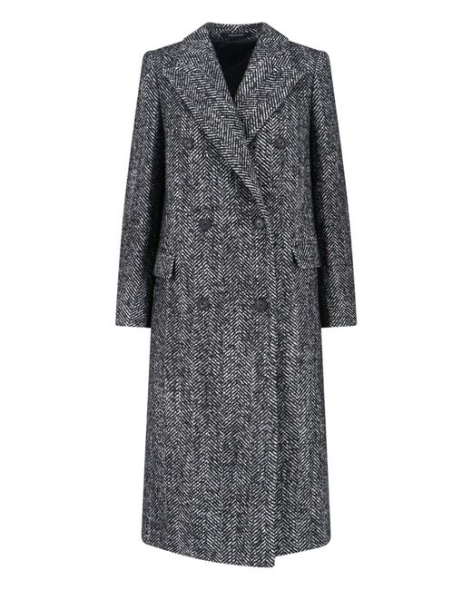 Tagliatore Gray Double-Breasted Herringbone Long Coat