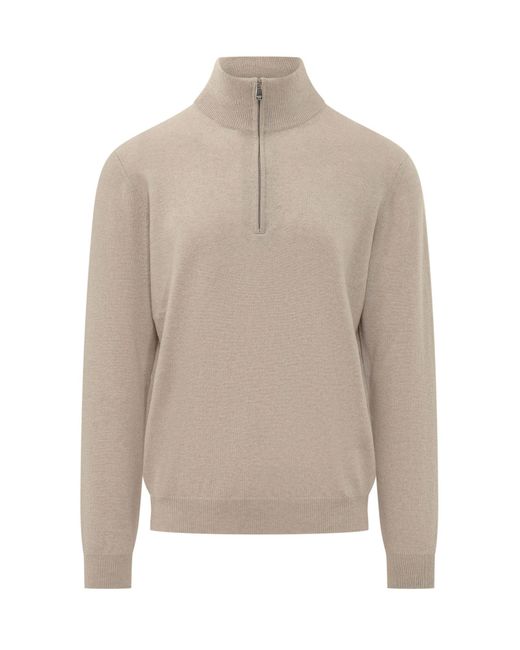 Malo Natural Basic Wool Zip Turtleneck Sweater