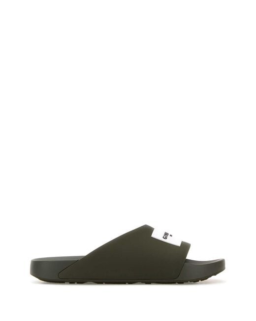 Givenchy Green Army Rubber Label Slippers for men