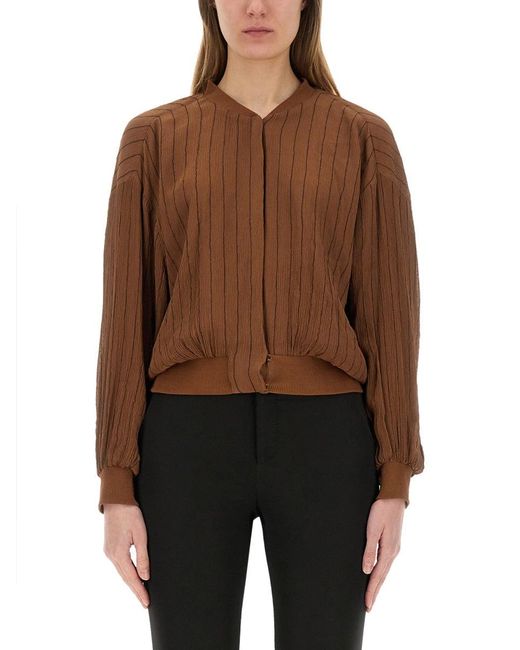 Alysi Brown Silk Bomber Jacket