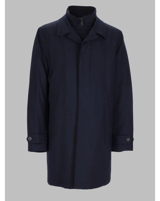 Fay Blue Stand Collar Zip-Front Coat for men