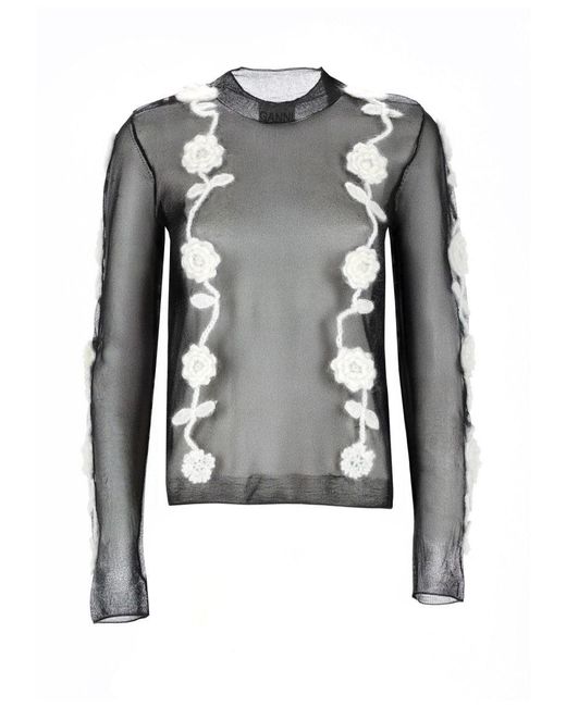 Ganni Black Mesh Top