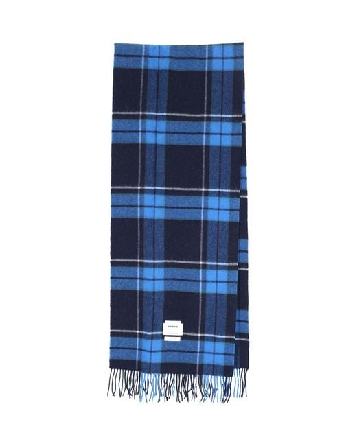 Adererror Blue Plaid Fringe Scarf for men