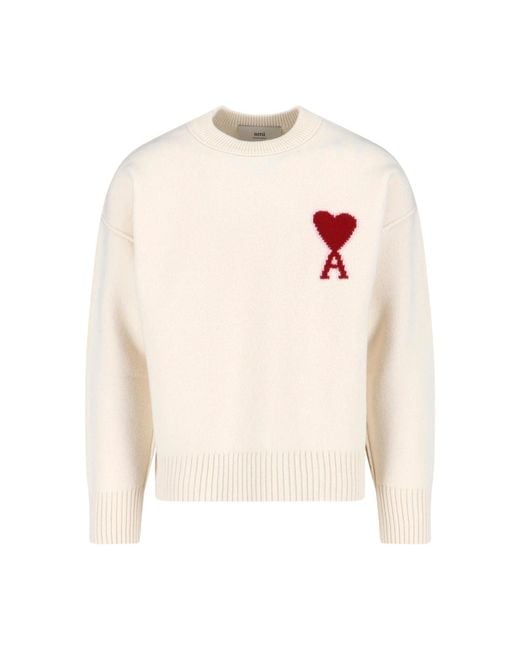 AMI White 100% Wool Sweater for men