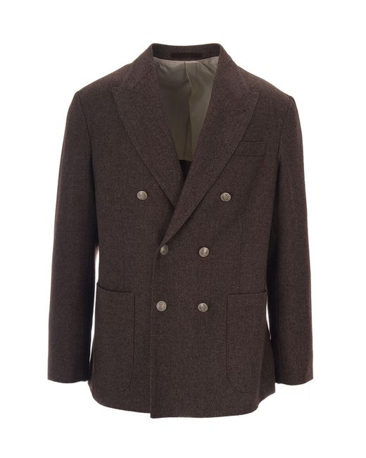 Eleventy Brown Double-Breasted Jacket With Notch Lapel And Metallic Buttons for men