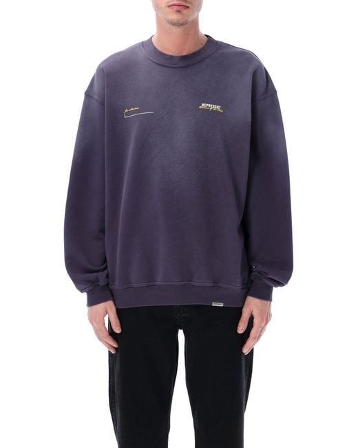 Represent Blue Graphic Oversized Crewneck Sweatshirt for men
