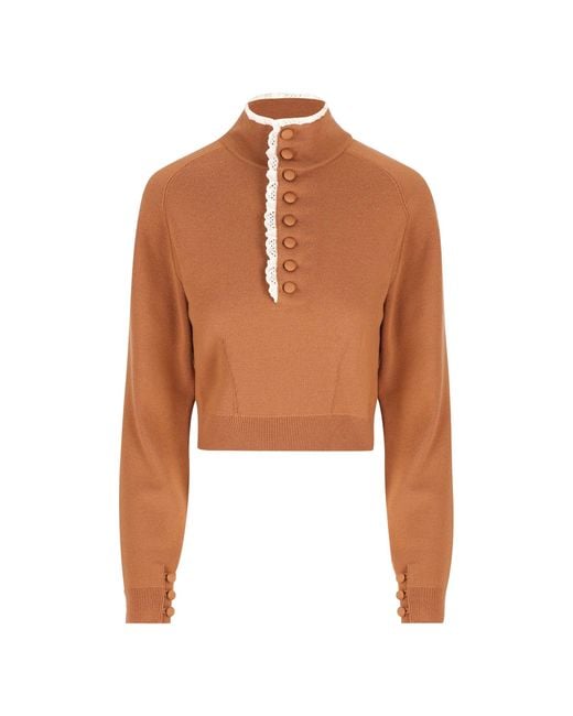 Chloé White High-Neck Sweater With Button Closure