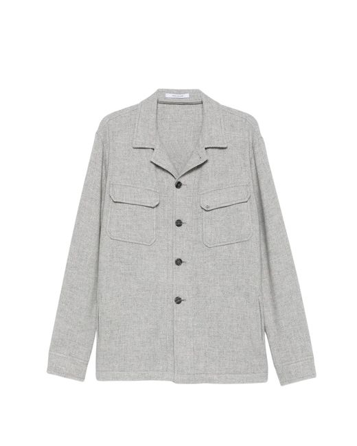 Tagliatore Gray Wool Shirt Jacket With Flap Pockets for men