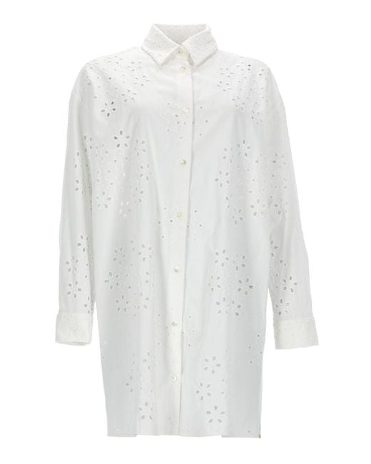 Herno White Long Shirt With Perforated Pattern