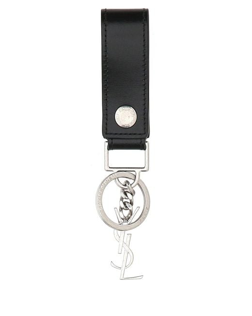 Saint Laurent Black Leather Monogram Key Ring for men