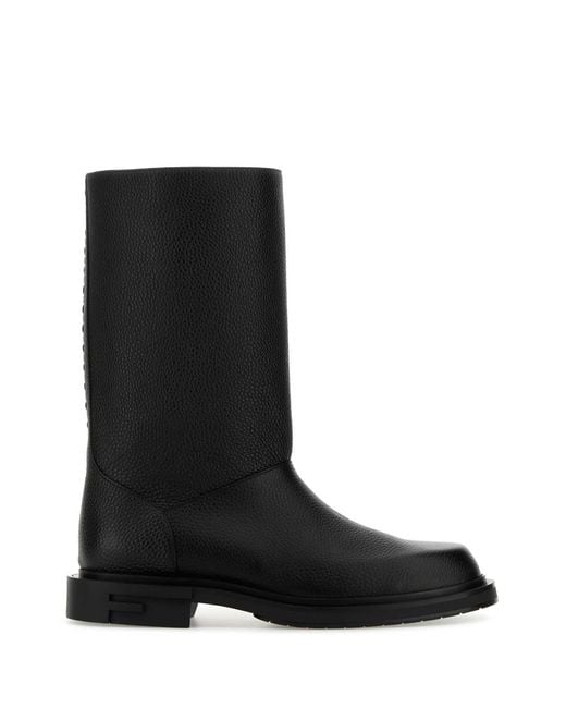 Fendi Black Leather Frame Boots for men