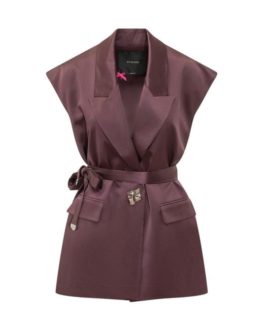 Pinko Purple Chic Belted Blazer With Functional Pockets