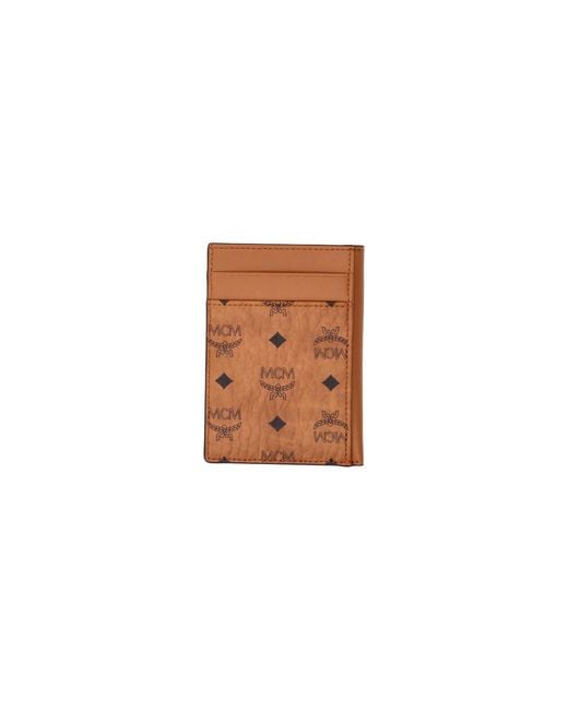 MCM White Monogram Leather Card Holder for men