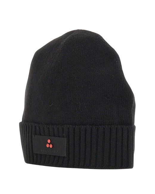 Peuterey Black Ribbed Cuff Logo Patch Hat for men