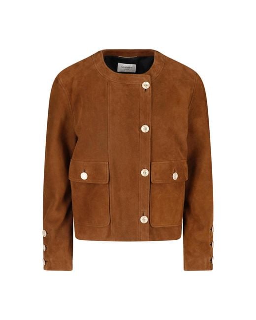 Saint Laurent Brown Suede Leather Button Front Jacket