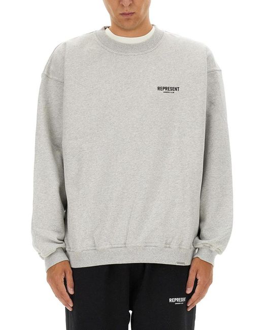 Represent Gray Cotton Crew-Neck Sweatshirt for men