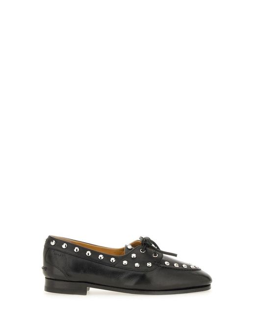 Bally Black Moccasin "Plume" With Delicate Bow Lace Detail