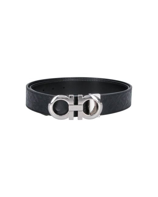 Ferragamo Black Reversible Belt With Embossed Pattern for men