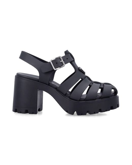 Prada Blue Rubber Platform Sandals