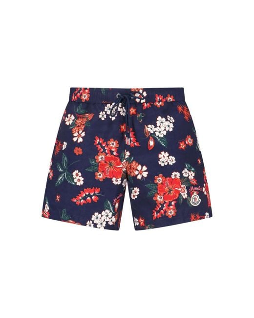 Moncler Blue Floral Print Swim Trunks for men