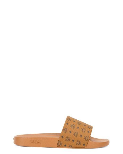 MCM Brown Logo-Emblem Flat Slippers for men