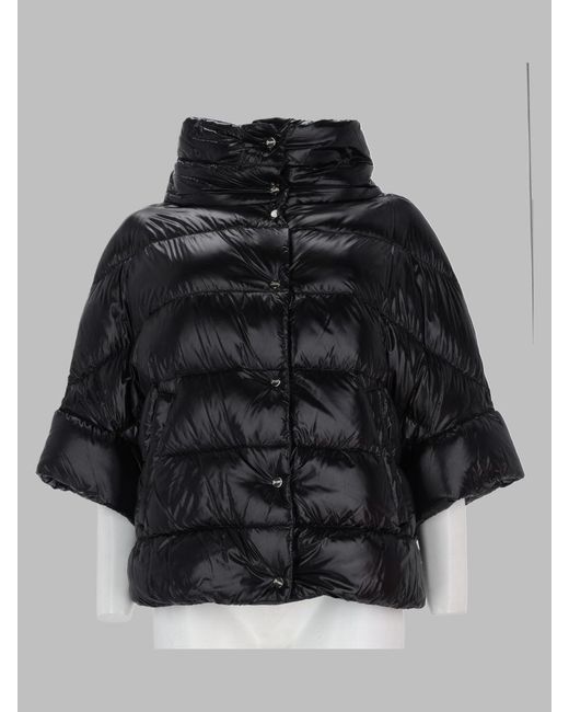 Herno Black Quilted Puffer Cape Jacket