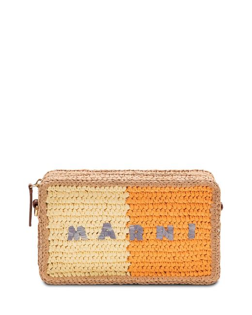 Marni Orange Mini Camera Shoulder Bag With Zip Closure