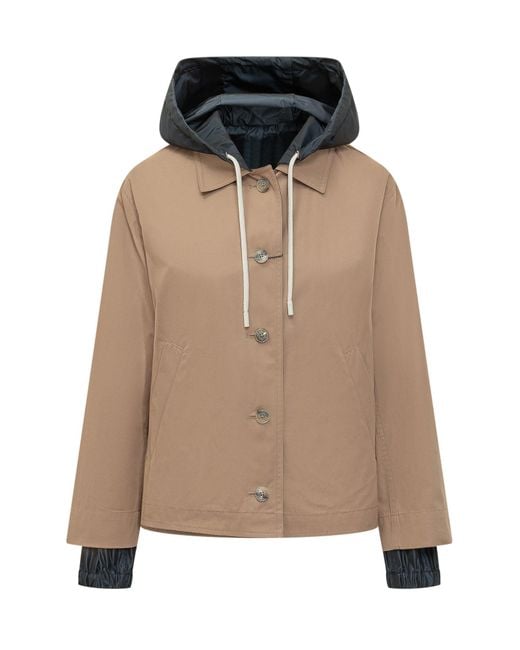 Herno Natural Chic Jacket With Hood And Button Details